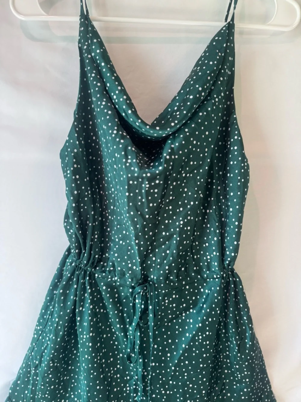 DAVI & DANI Teal Green Polka Dot Cowl Neck Midi Dress - Picture 3 of 10